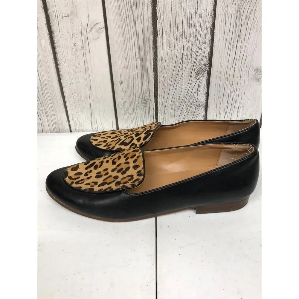 J Crew Leather and  Faux Cheetah Fur Loafers Ladies Size 9 - Picture 2 of 5